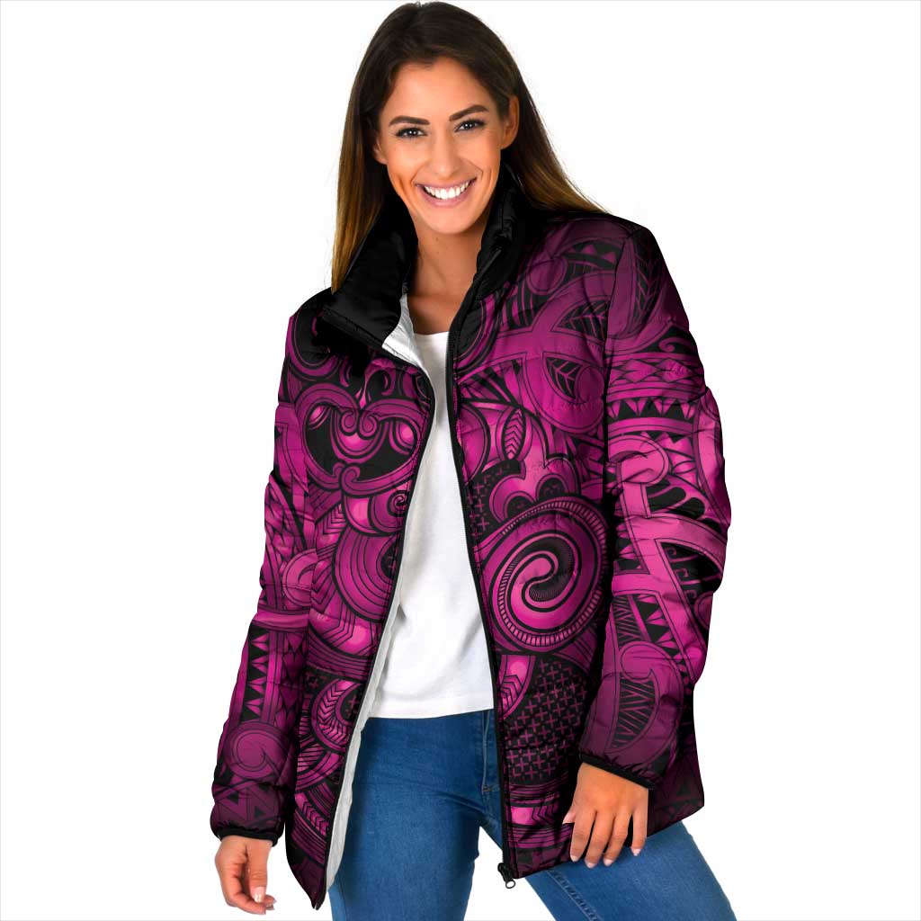 Aotearoa Maori Hei Tiki Padded Jacket Mawhero Kowhaiwhai Puhoro Motif LT9 Women Pink - Polynesian Pride