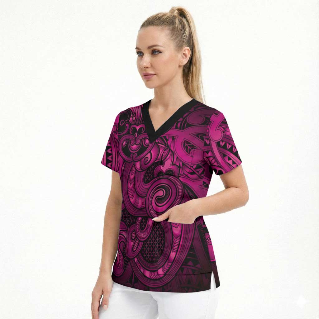 Aotearoa Maori Hei Tiki Scrub Top Mawhero Kowhaiwhai Puhoro Motif