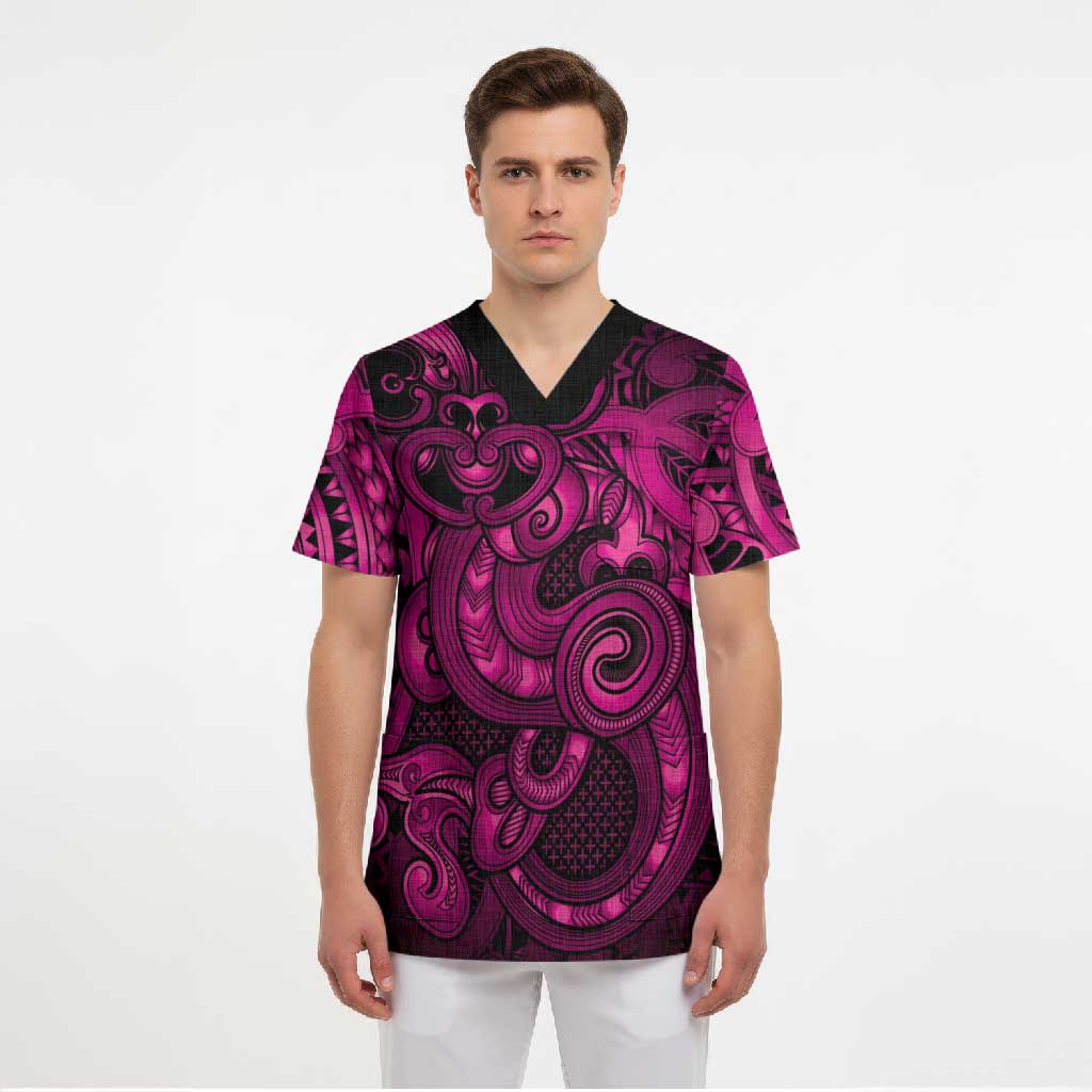 Aotearoa Maori Hei Tiki Scrub Top Mawhero Kowhaiwhai Puhoro Motif