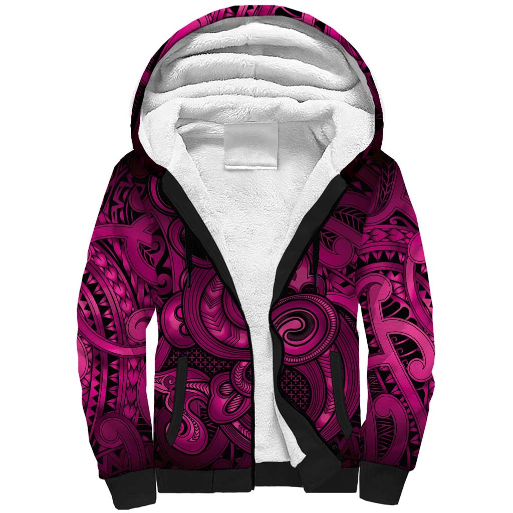 Aotearoa Maori Hei Tiki Sherpa Hoodie Mawhero Kowhaiwhai Puhoro Motif LT9 Unisex Pink - Polynesian Pride