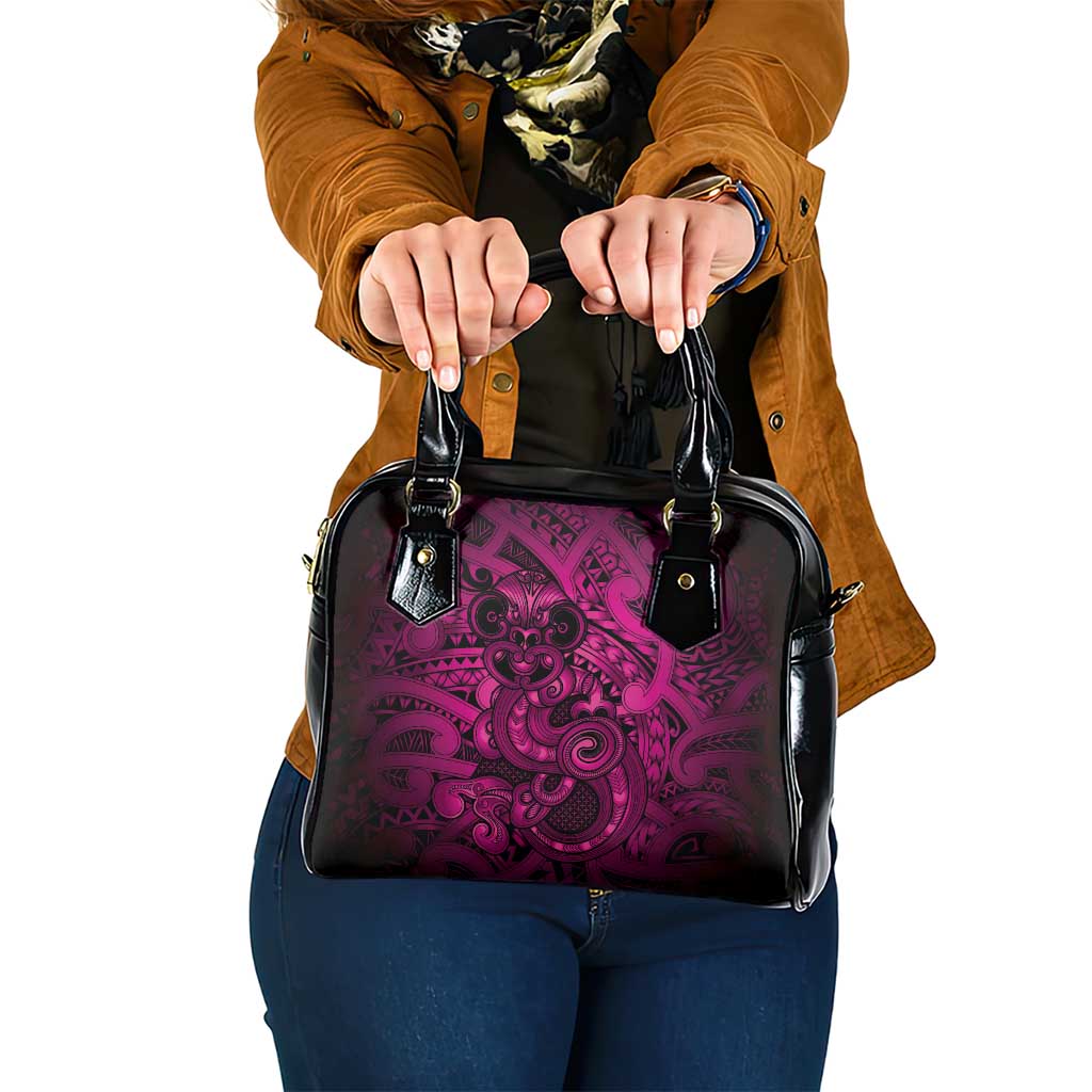 Aotearoa Maori Hei Tiki Shoulder Handbag Mawhero Kowhaiwhai Puhoro Motif LT9 One Size Pink - Polynesian Pride