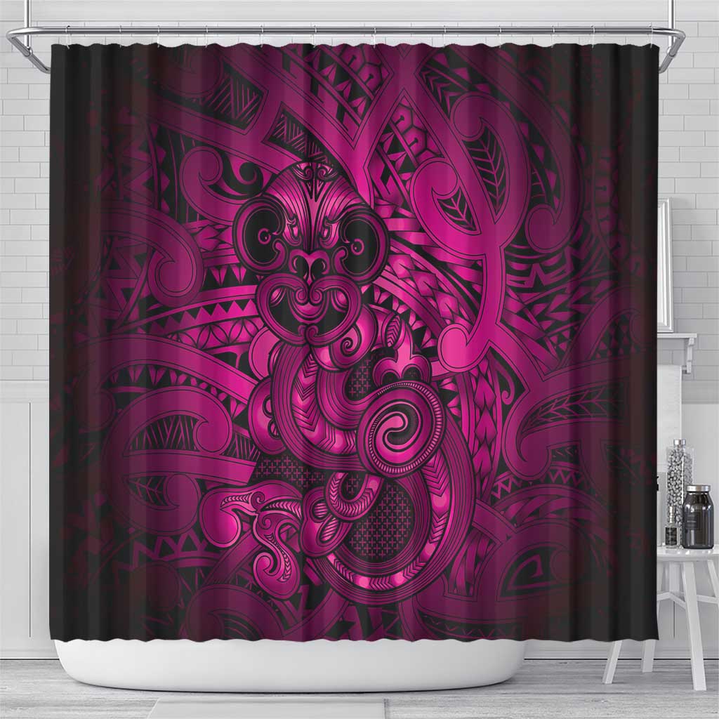Aotearoa Maori Hei Tiki Shower Curtain Mawhero Kowhaiwhai Puhoro Motif