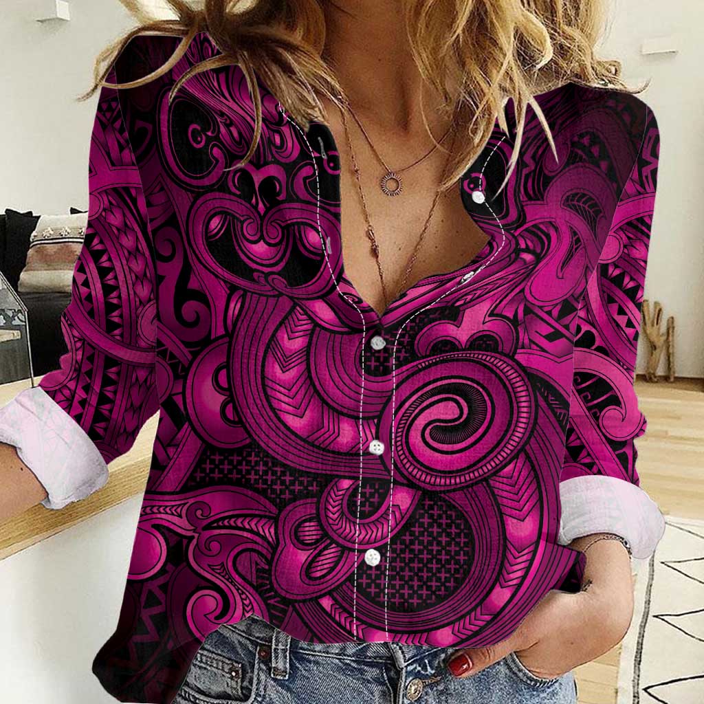 Aotearoa Maori Hei Tiki Women Casual Shirt Mawhero Kowhaiwhai Puhoro Motif