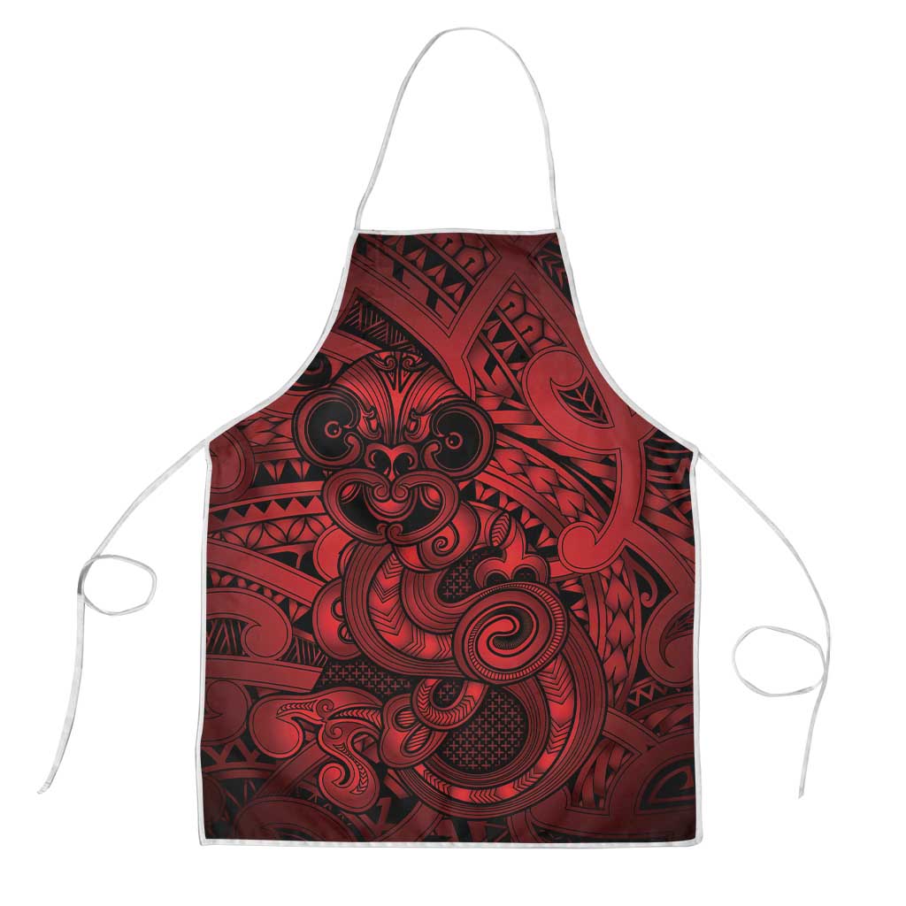 Aotearoa Maori Hei Tiki Apron Whero Kowhaiwhai Puhoro Motif LT9 Red - Polynesian Pride