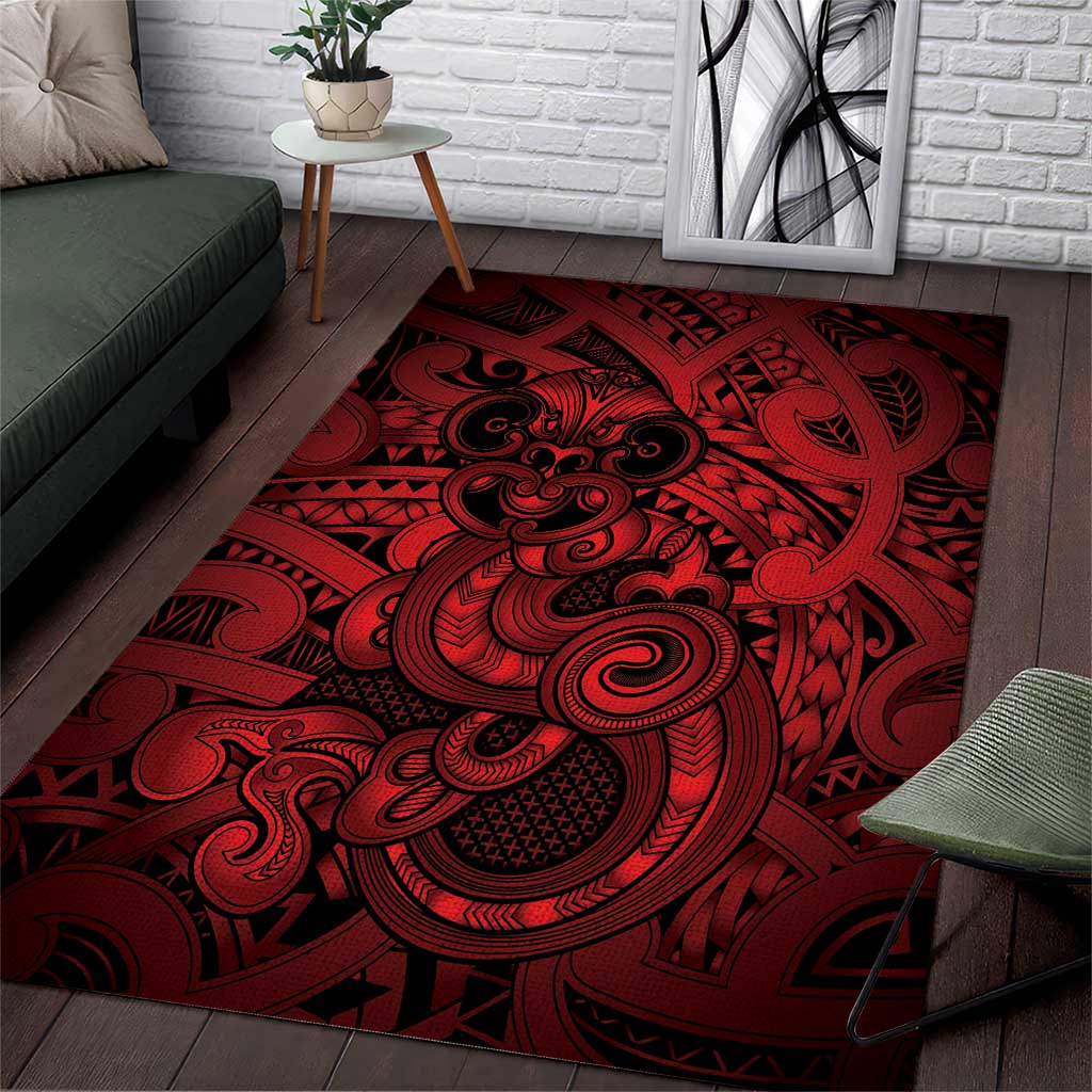 Aotearoa Maori Hei Tiki Area Rug Whero Kowhaiwhai Puhoro Motif LT9 Red - Polynesian Pride