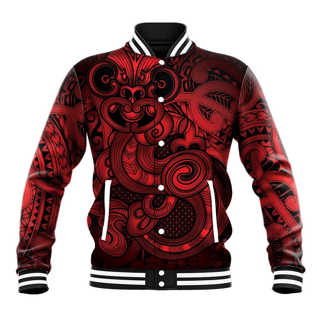 Aotearoa Maori Hei Tiki Baseball Jacket Whero Kowhaiwhai Puhoro Motif LT9 Unisex Red - Polynesian Pride