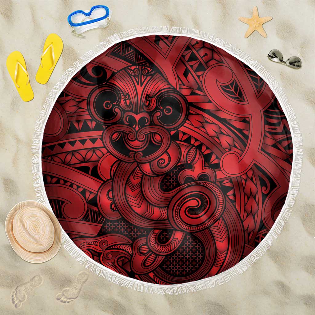 Aotearoa Maori Hei Tiki Beach Blanket Whero Kowhaiwhai Puhoro Motif LT9 One Size 150cm Red - Polynesian Pride