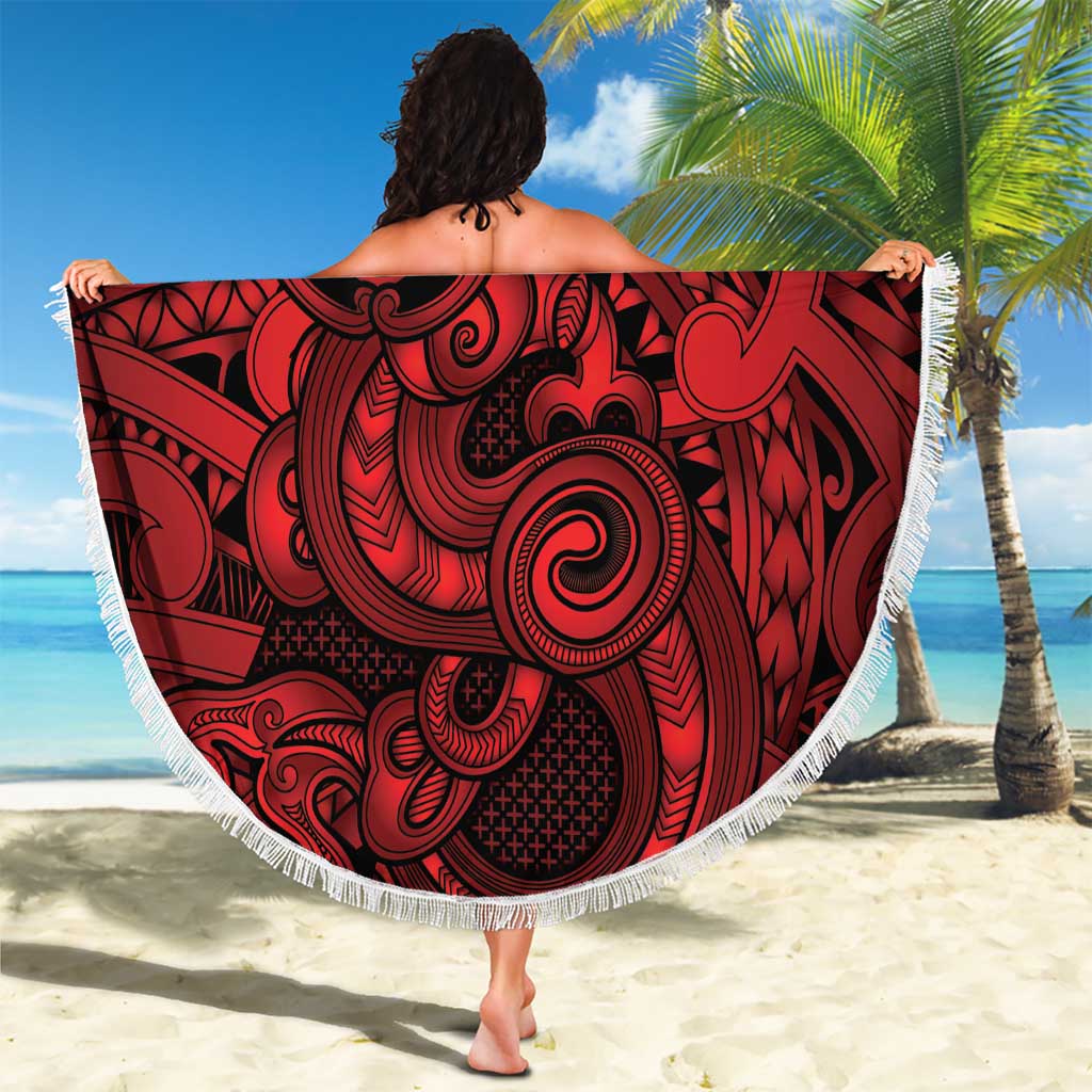 Aotearoa Maori Hei Tiki Beach Blanket Whero Kowhaiwhai Puhoro Motif LT9 - Polynesian Pride