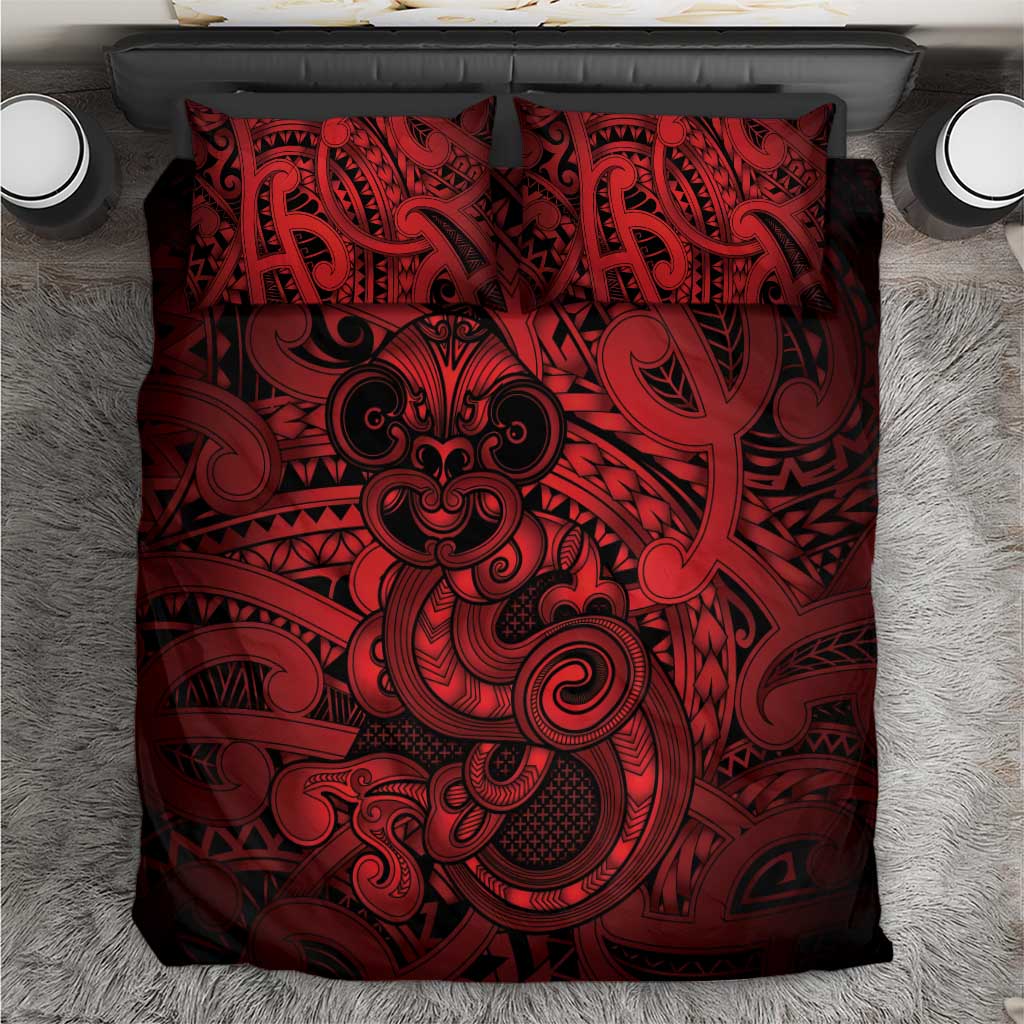 Aotearoa Maori Hei Tiki Bedding Set Whero Kowhaiwhai Puhoro Motif LT9 Red - Polynesian Pride