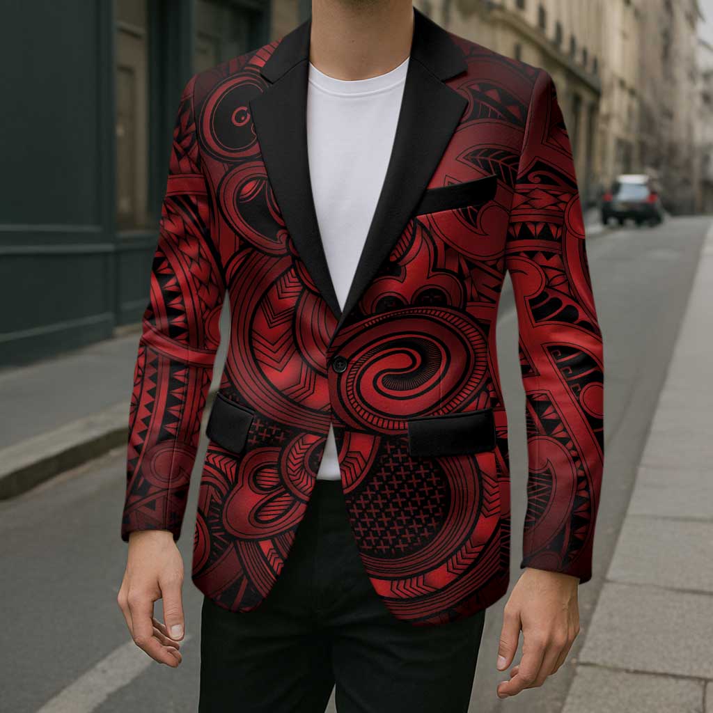 Aotearoa Maori Hei Tiki Blazer Whero Kowhaiwhai Puhoro Motif LT9 - Polynesian Pride