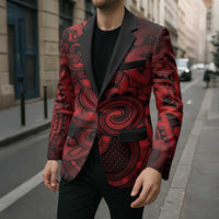 Aotearoa Maori Hei Tiki Blazer Whero Kowhaiwhai Puhoro Motif LT9 - Polynesian Pride