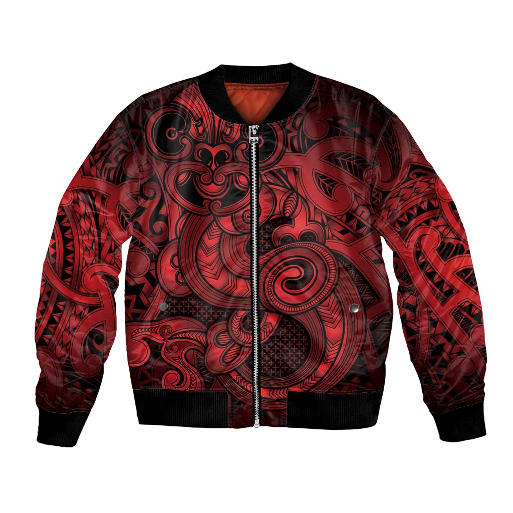 Aotearoa Maori Hei Tiki Bomber Jacket Whero Kowhaiwhai Puhoro Motif LT9 Unisex Red - Polynesian Pride