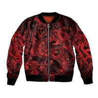 Aotearoa Maori Hei Tiki Bomber Jacket Whero Kowhaiwhai Puhoro Motif LT9 Unisex Red - Polynesian Pride