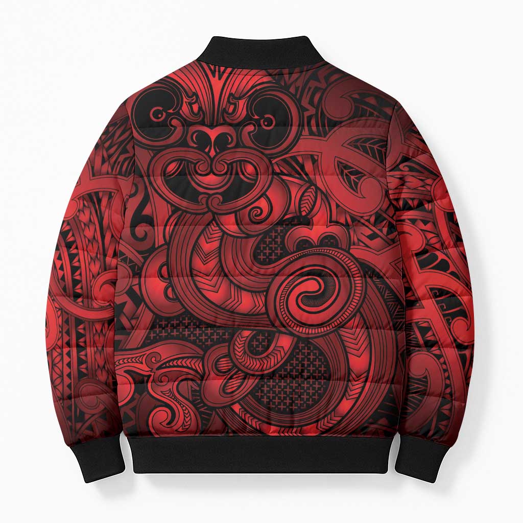 Aotearoa Maori Hei Tiki Bomber Puffer Jacket Whero Kowhaiwhai Puhoro Motif LT9 - Polynesian Pride
