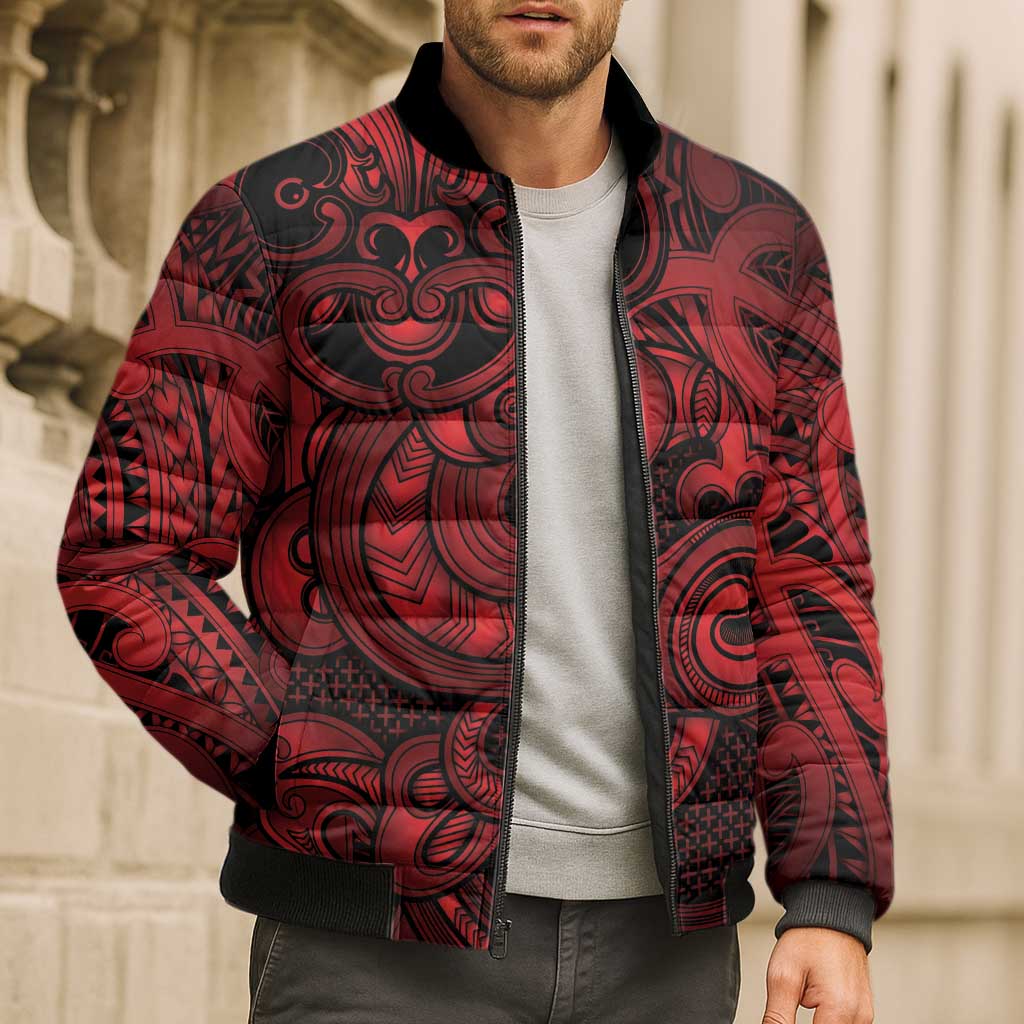 Aotearoa Maori Hei Tiki Bomber Puffer Jacket Whero Kowhaiwhai Puhoro Motif LT9 - Polynesian Pride