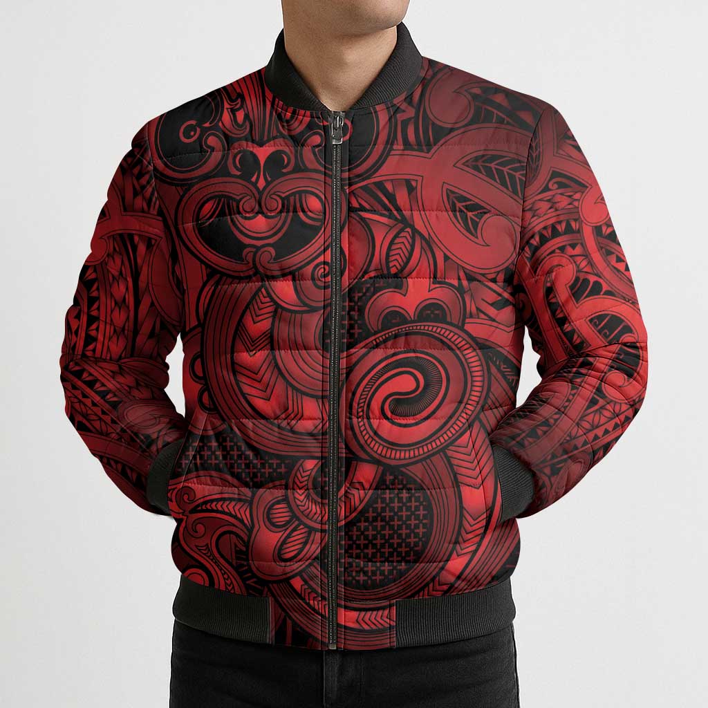 Aotearoa Maori Hei Tiki Bomber Puffer Jacket Whero Kowhaiwhai Puhoro Motif LT9 - Polynesian Pride