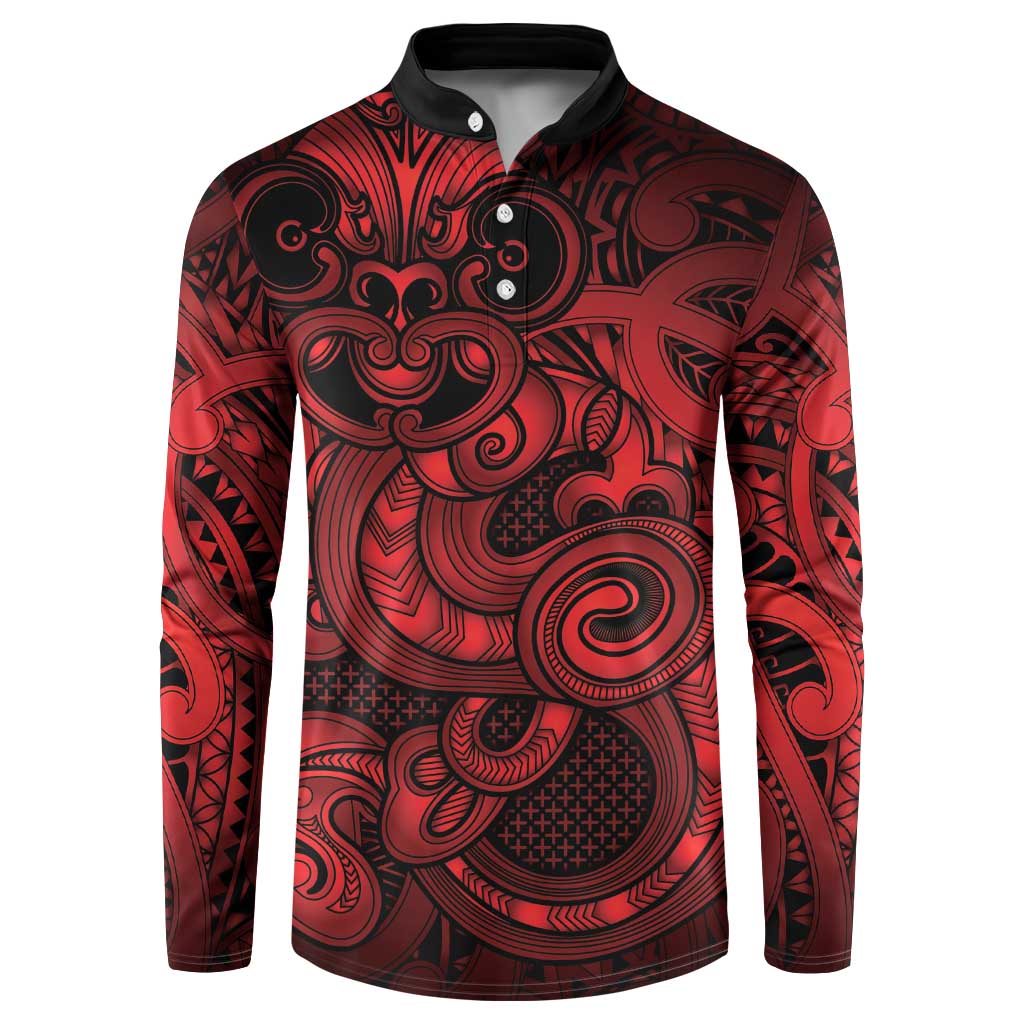 Aotearoa Maori Hei Tiki Button Sweatshirt Whero Kowhaiwhai Puhoro Motif LT9 Red - Polynesian Pride