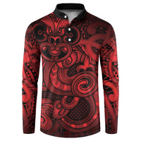 Aotearoa Maori Hei Tiki Button Sweatshirt Whero Kowhaiwhai Puhoro Motif LT9 Red - Polynesian Pride