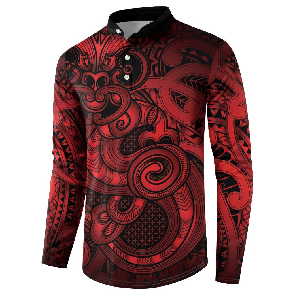 Aotearoa Maori Hei Tiki Button Sweatshirt Whero Kowhaiwhai Puhoro Motif LT9 - Polynesian Pride