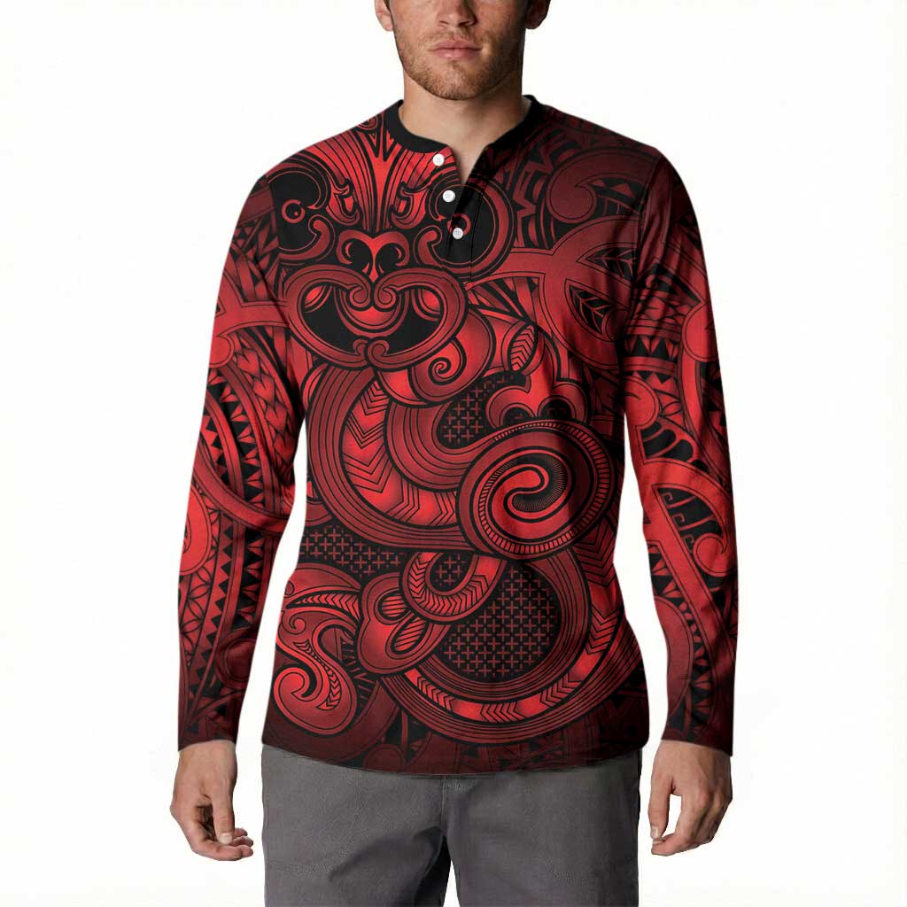 Aotearoa Maori Hei Tiki Button Sweatshirt Whero Kowhaiwhai Puhoro Motif LT9 - Polynesian Pride