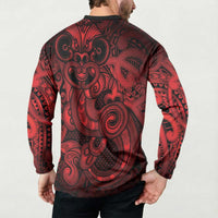 Aotearoa Maori Hei Tiki Button Sweatshirt Whero Kowhaiwhai Puhoro Motif LT9 - Polynesian Pride