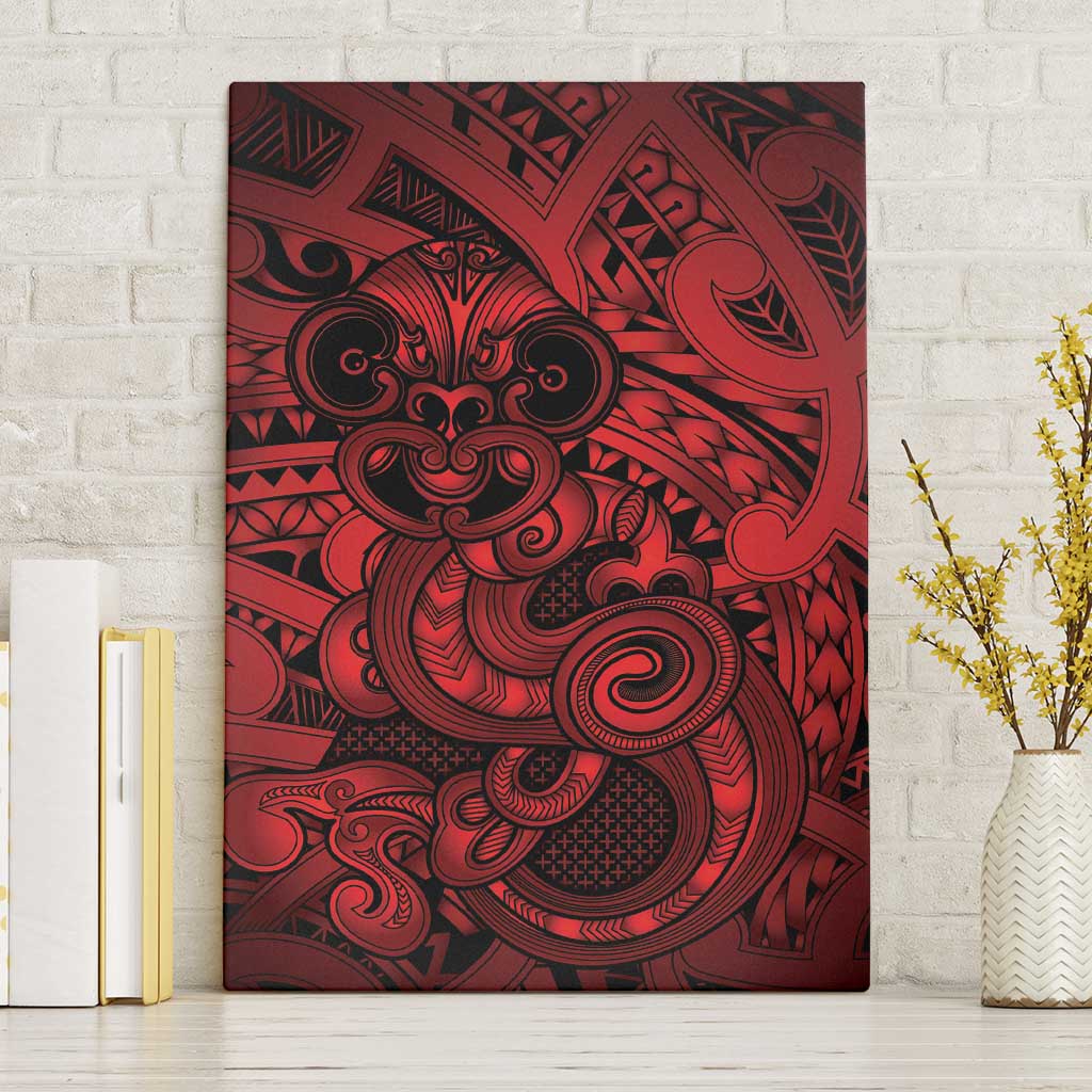 Aotearoa Maori Hei Tiki Canvas Wall Art Whero Kowhaiwhai Puhoro Motif LT9 Without Frame Red - Polynesian Pride