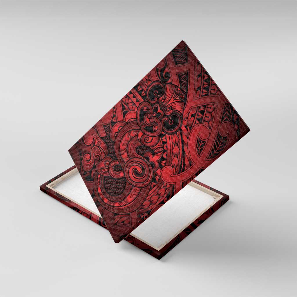 Aotearoa Maori Hei Tiki Canvas Wall Art Whero Kowhaiwhai Puhoro Motif LT9 With Frame Red - Polynesian Pride