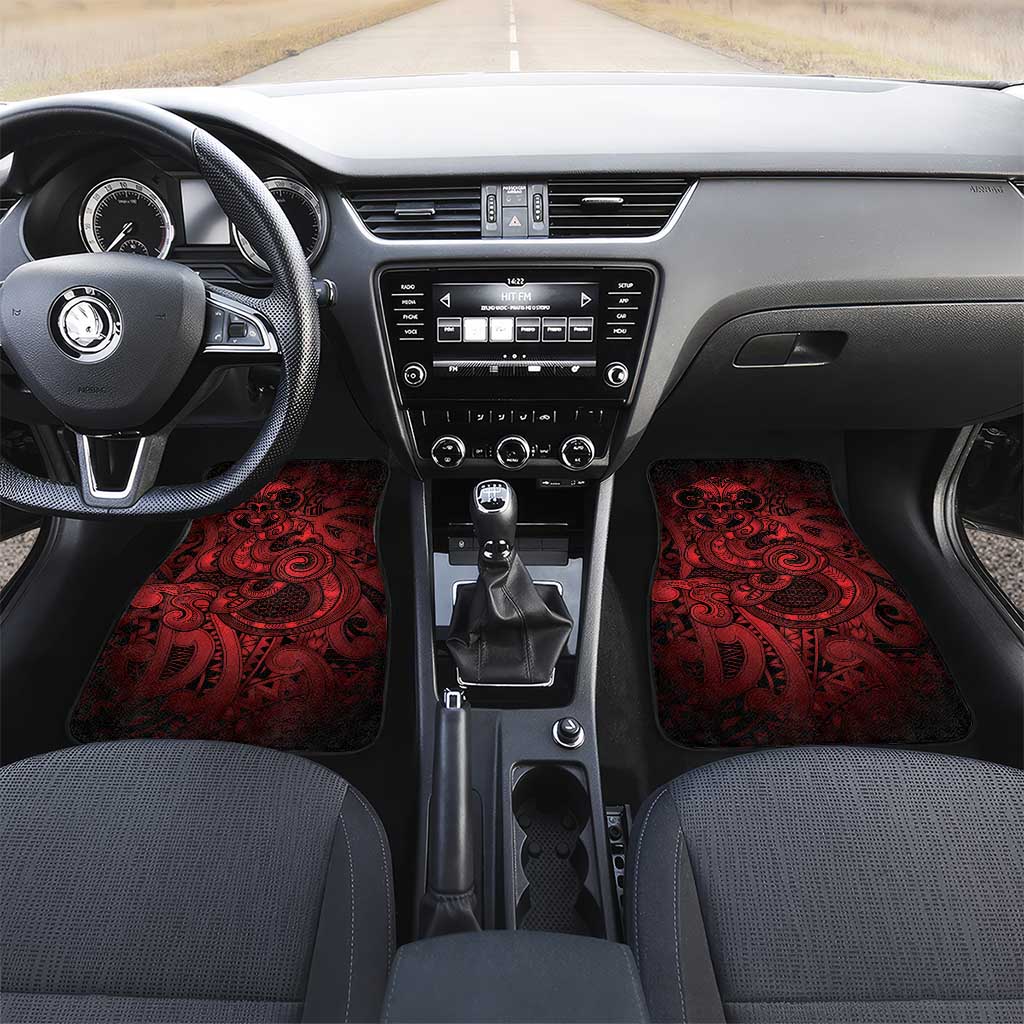 Aotearoa Maori Hei Tiki Car Mats Whero Kowhaiwhai Puhoro Motif LT9 Set 2pcs - Front Red - Polynesian Pride