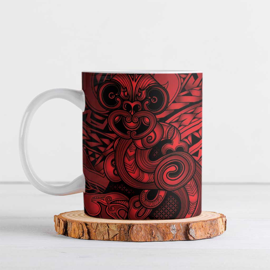 Aotearoa Maori Hei Tiki Ceramic Mug Whero Kowhaiwhai Puhoro Motif LT9 Red - Polynesian Pride