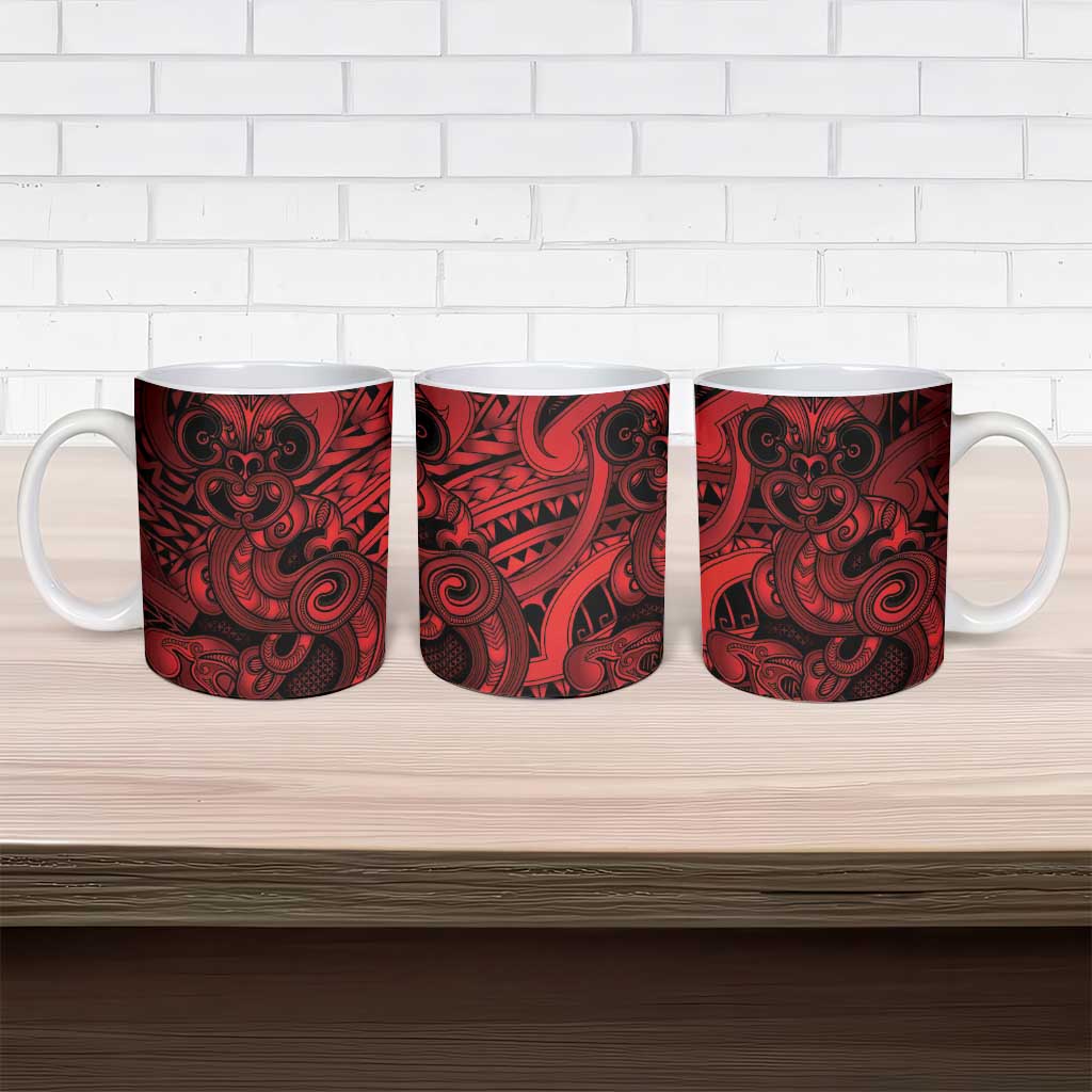 Aotearoa Maori Hei Tiki Ceramic Mug Whero Kowhaiwhai Puhoro Motif LT9 - Polynesian Pride