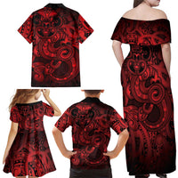 Aotearoa Maori Hei Tiki Family Matching Off Shoulder Maxi Dress and Hawaiian Shirt Whero Kowhaiwhai Puhoro Motif