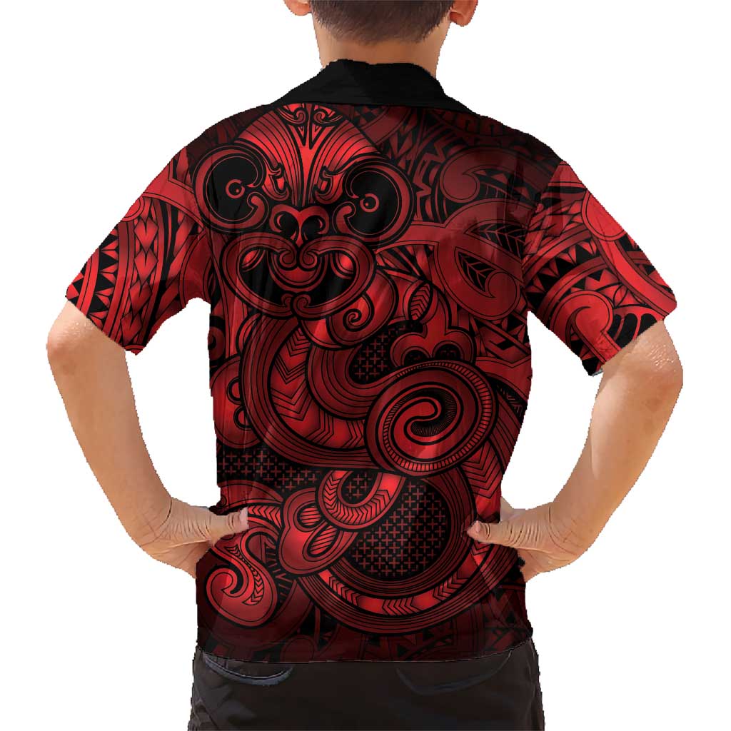 Aotearoa Maori Hei Tiki Family Matching Off Shoulder Short Dress and Hawaiian Shirt Whero Kowhaiwhai Puhoro Motif