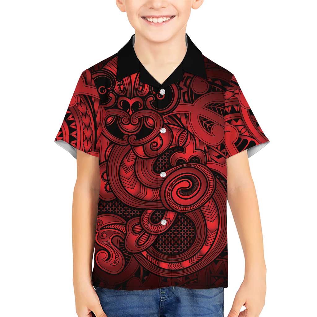 Aotearoa Maori Hei Tiki Family Matching Short Sleeve Bodycon Dress and Hawaiian Shirt Whero Kowhaiwhai Puhoro Motif