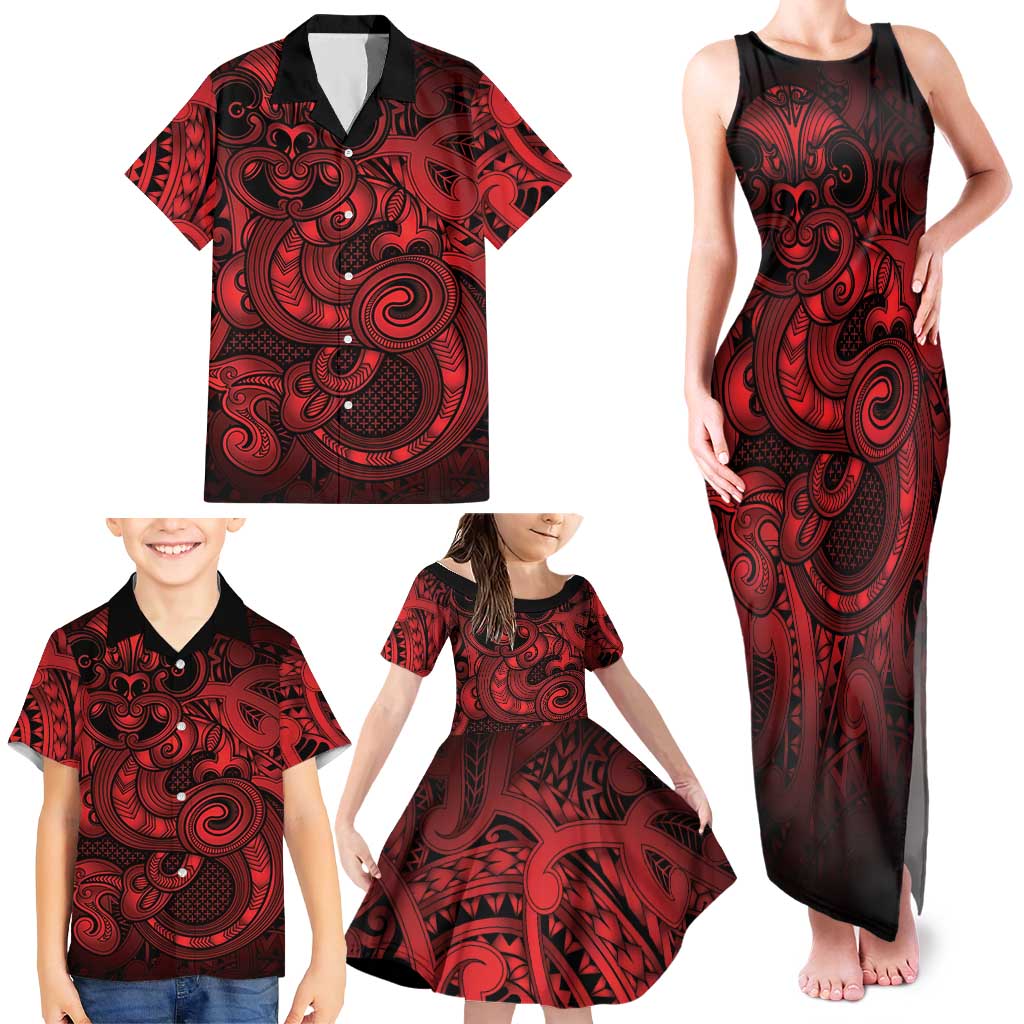 Aotearoa Maori Hei Tiki Family Matching Tank Maxi Dress and Hawaiian Shirt Whero Kowhaiwhai Puhoro Motif LT9 - Polynesian Pride