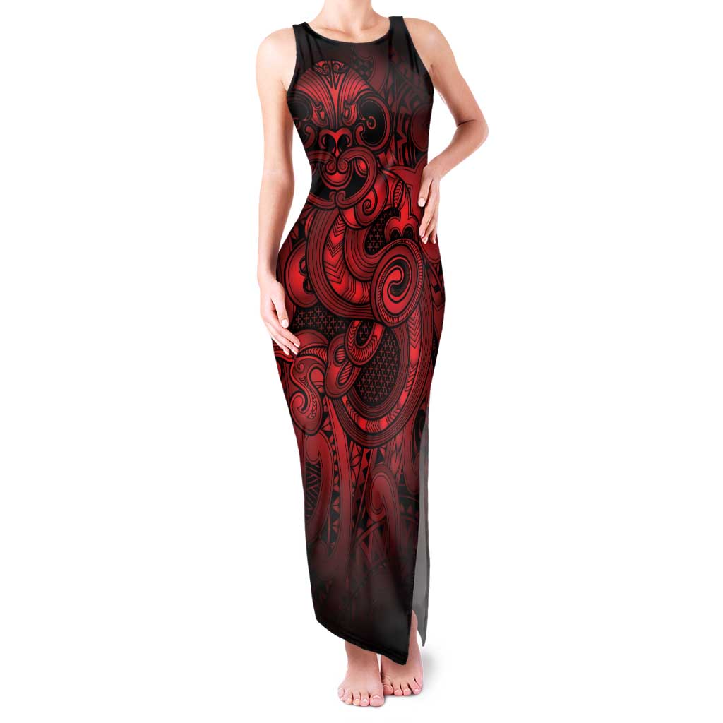 Aotearoa Maori Hei Tiki Family Matching Tank Maxi Dress and Hawaiian Shirt Whero Kowhaiwhai Puhoro Motif
