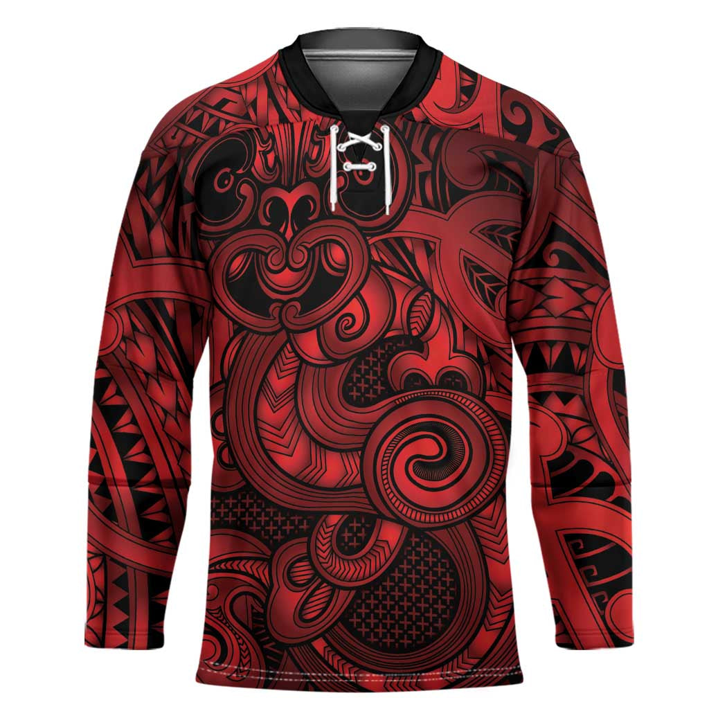 Aotearoa Maori Hei Tiki Hockey Jersey Whero Kowhaiwhai Puhoro Motif