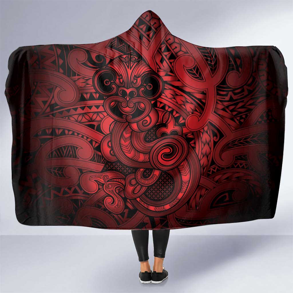 Aotearoa Maori Hei Tiki Hooded Blanket Whero Kowhaiwhai Puhoro Motif LT9 One Size Red - Polynesian Pride