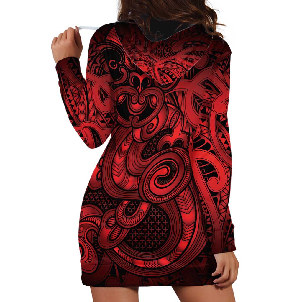 Aotearoa Maori Hei Tiki Hoodie Dress Whero Kowhaiwhai Puhoro Motif