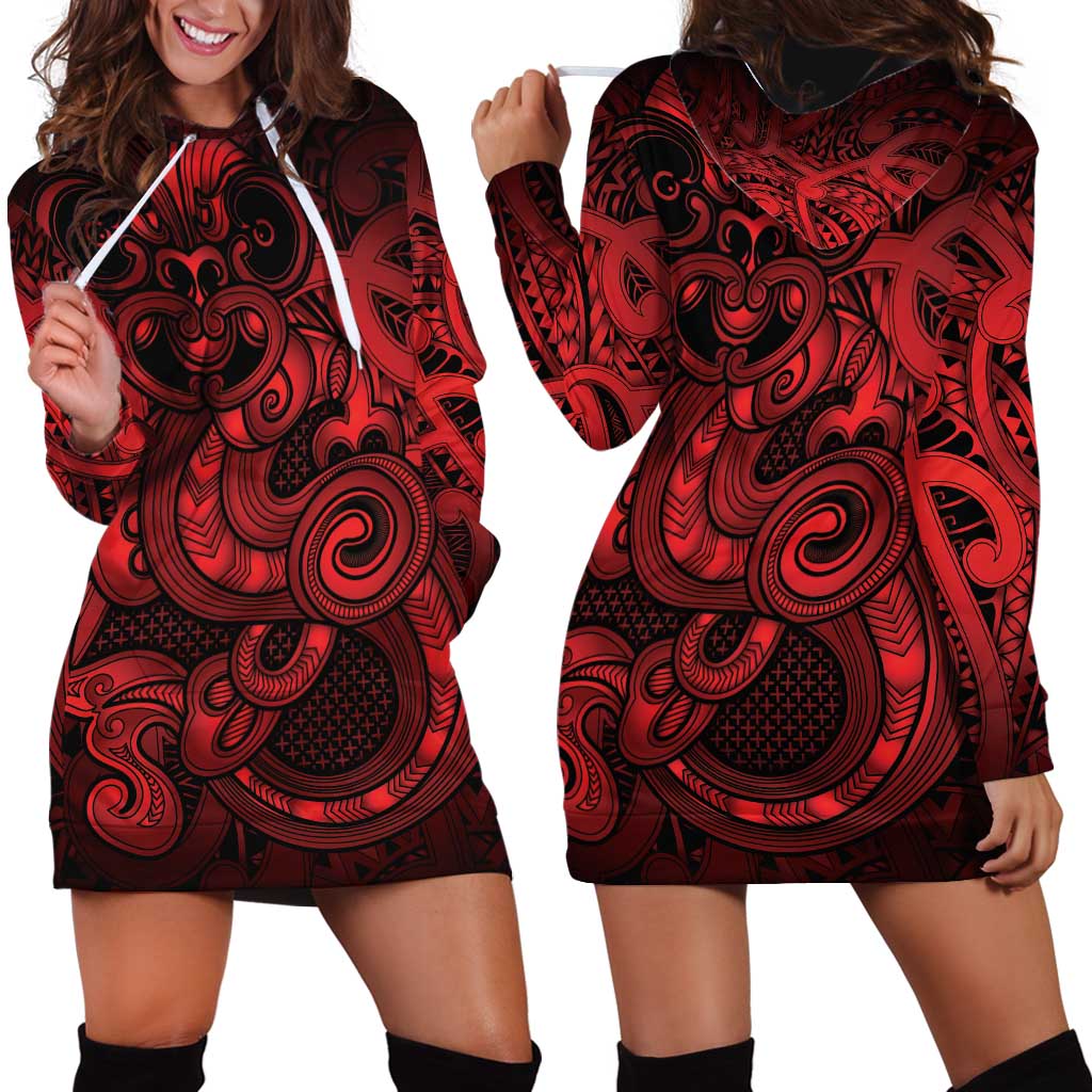 Aotearoa Maori Hei Tiki Hoodie Dress Whero Kowhaiwhai Puhoro Motif