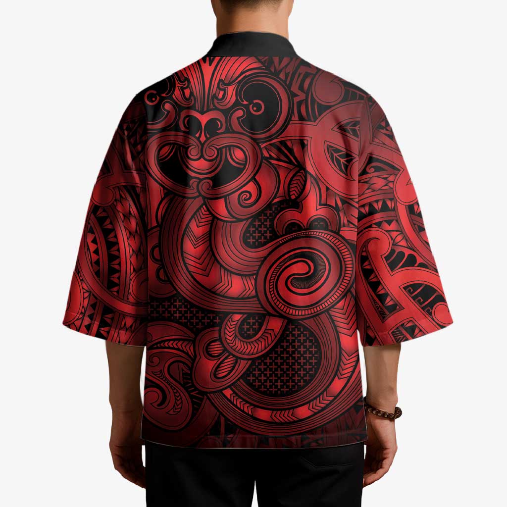 Aotearoa Maori Hei Tiki Kimono Whero Kowhaiwhai Puhoro Motif LT9 - Polynesian Pride