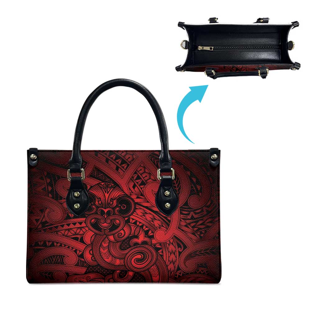 Aotearoa Maori Hei Tiki Leather Bag Whero Kowhaiwhai Puhoro Motif LT9 - Polynesian Pride