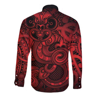 Aotearoa Maori Hei Tiki Long Sleeve Button Shirt Whero Kowhaiwhai Puhoro Motif LT9 - Polynesian Pride