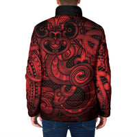 Aotearoa Maori Hei Tiki Padded Jacket Whero Kowhaiwhai Puhoro Motif