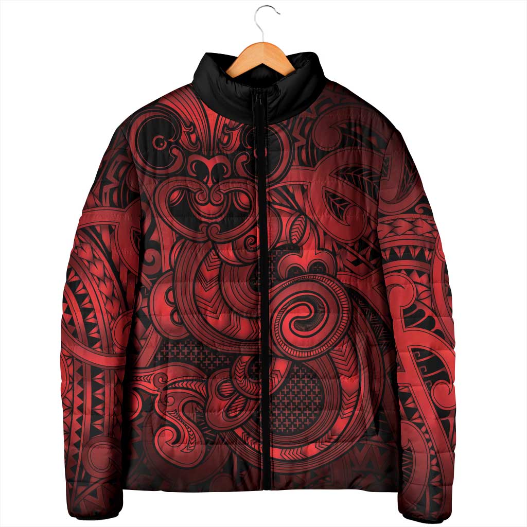 Aotearoa Maori Hei Tiki Padded Jacket Whero Kowhaiwhai Puhoro Motif