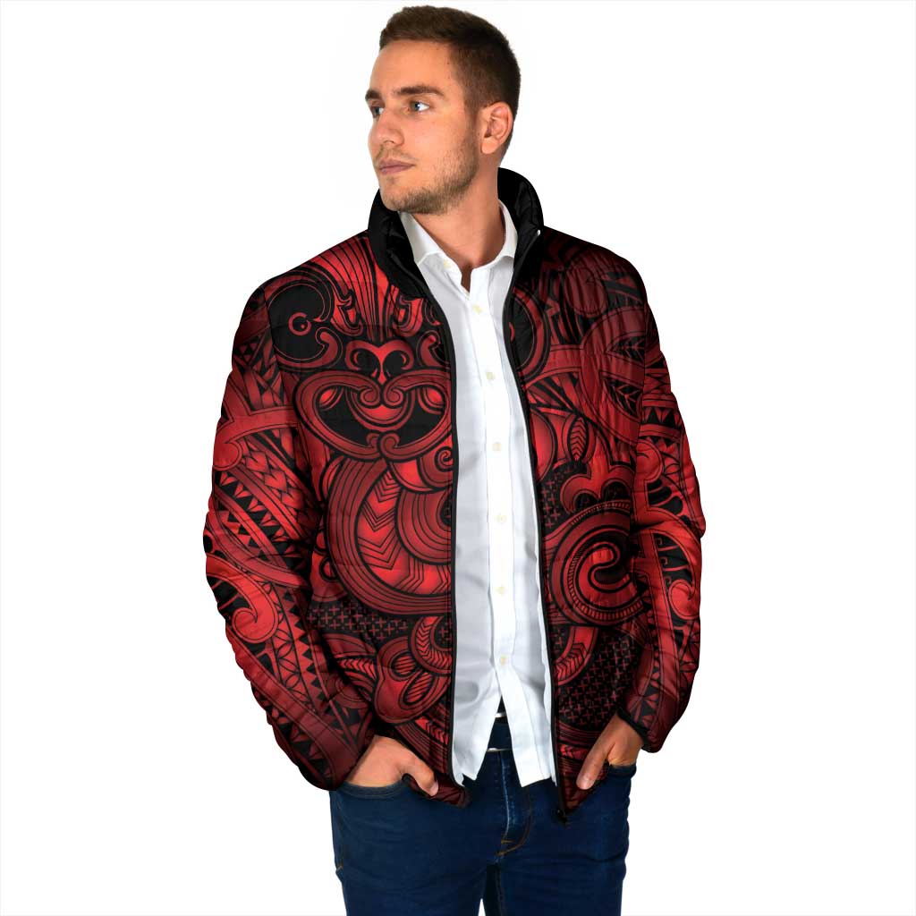 Aotearoa Maori Hei Tiki Padded Jacket Whero Kowhaiwhai Puhoro Motif