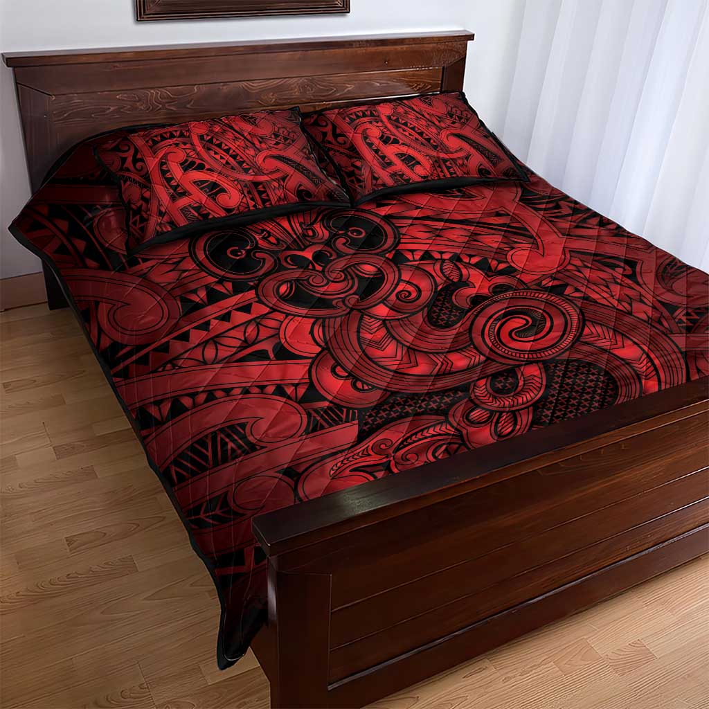 Aotearoa Maori Hei Tiki Quilt Bed Set Whero Kowhaiwhai Puhoro Motif LT9 - Polynesian Pride
