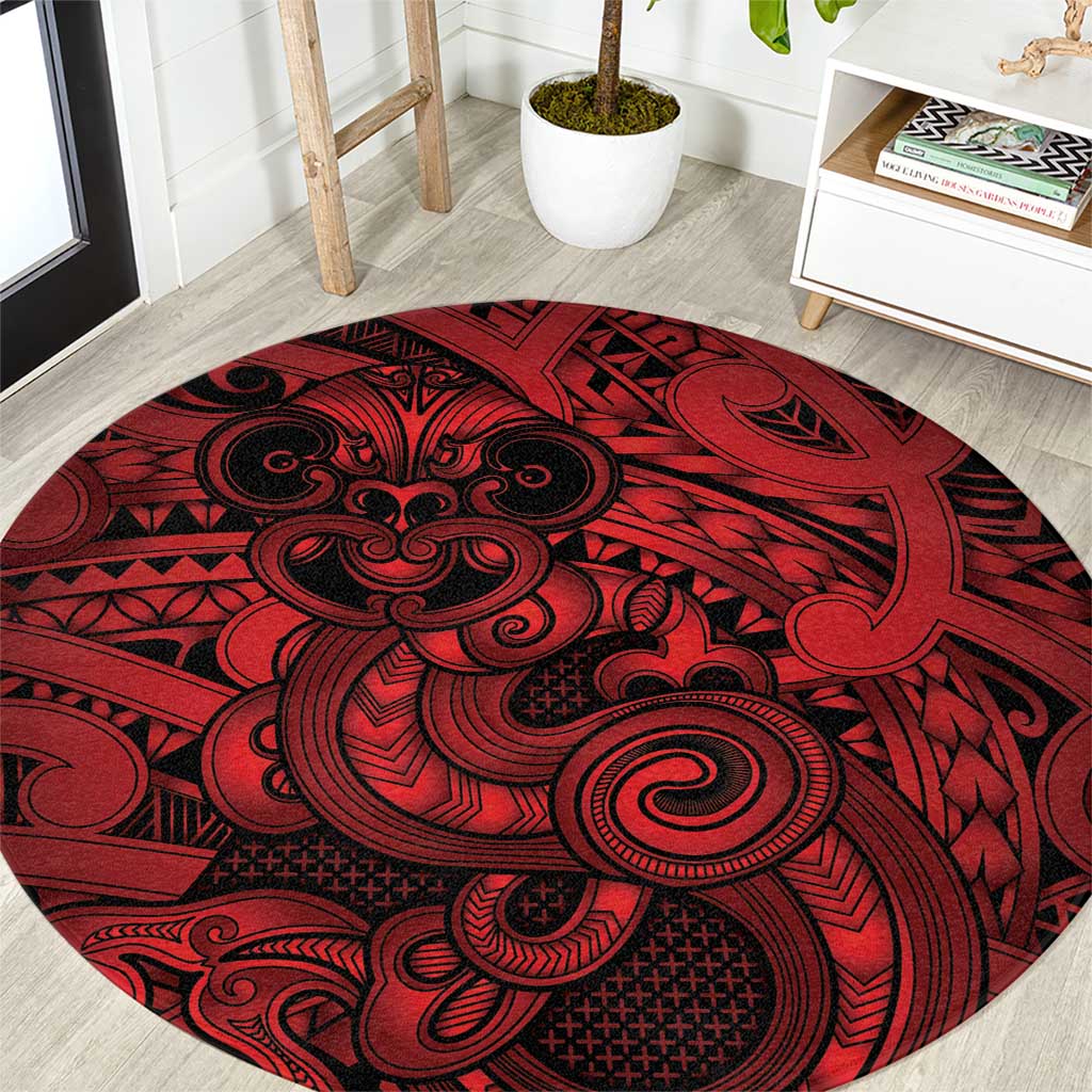 Aotearoa Maori Hei Tiki Round Carpet Whero Kowhaiwhai Puhoro Motif