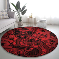 Aotearoa Maori Hei Tiki Round Carpet Whero Kowhaiwhai Puhoro Motif