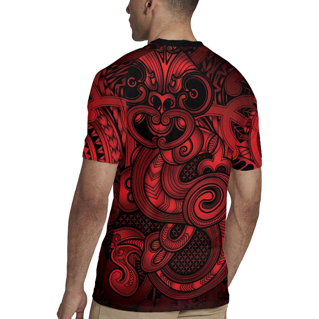 Aotearoa Maori Hei Tiki Rugby Jersey Whero Kowhaiwhai Puhoro Motif