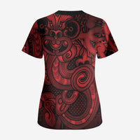 Aotearoa Maori Hei Tiki Scrub Top Whero Kowhaiwhai Puhoro Motif LT9 - Polynesian Pride